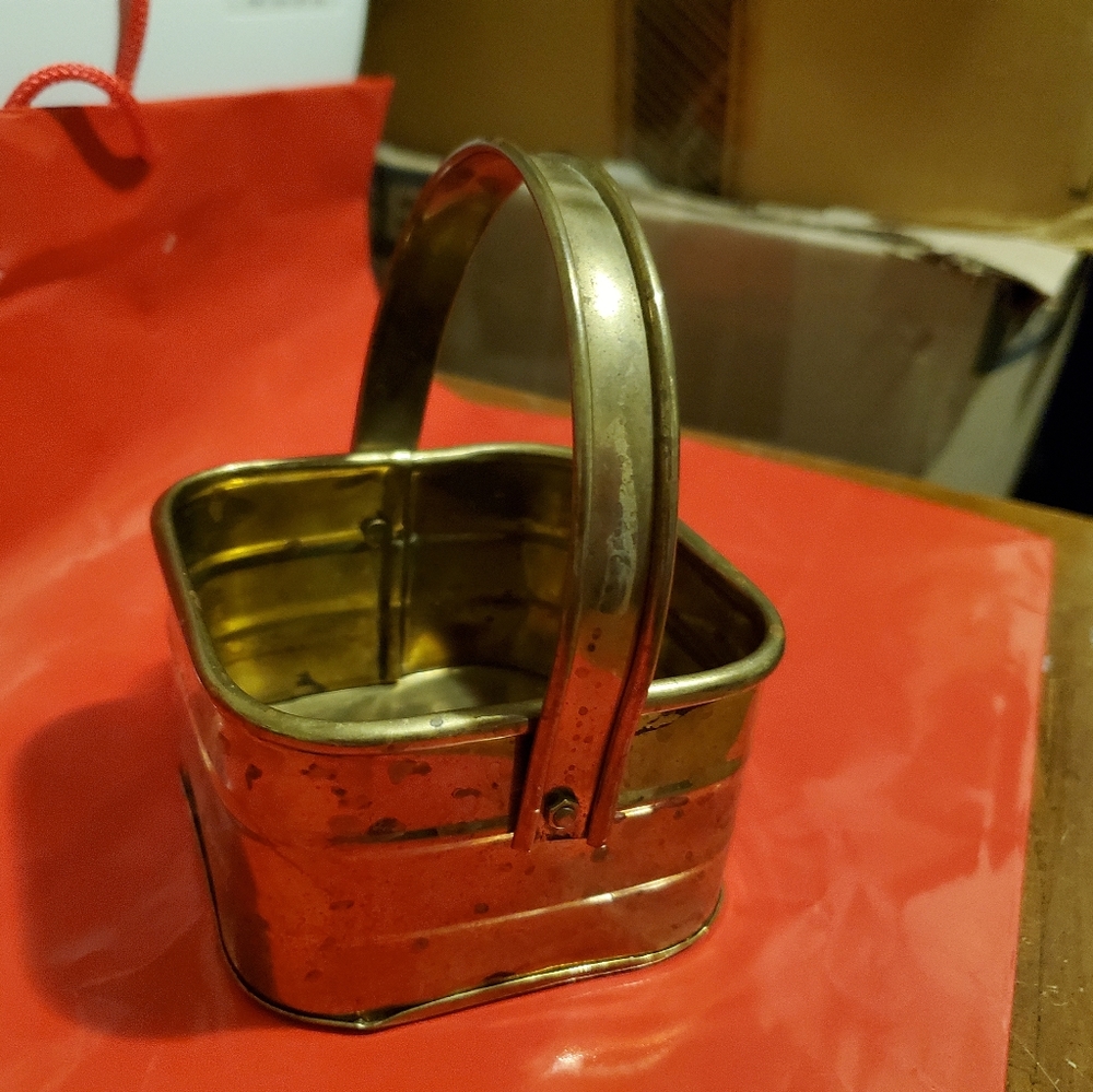 Vintage Brass Shelf Table Square Basket With Handle
